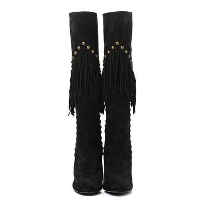 Saint Laurent Suede Fringe Otterproof Light Studded Grace 105 Boots 37 Black 2 of 9