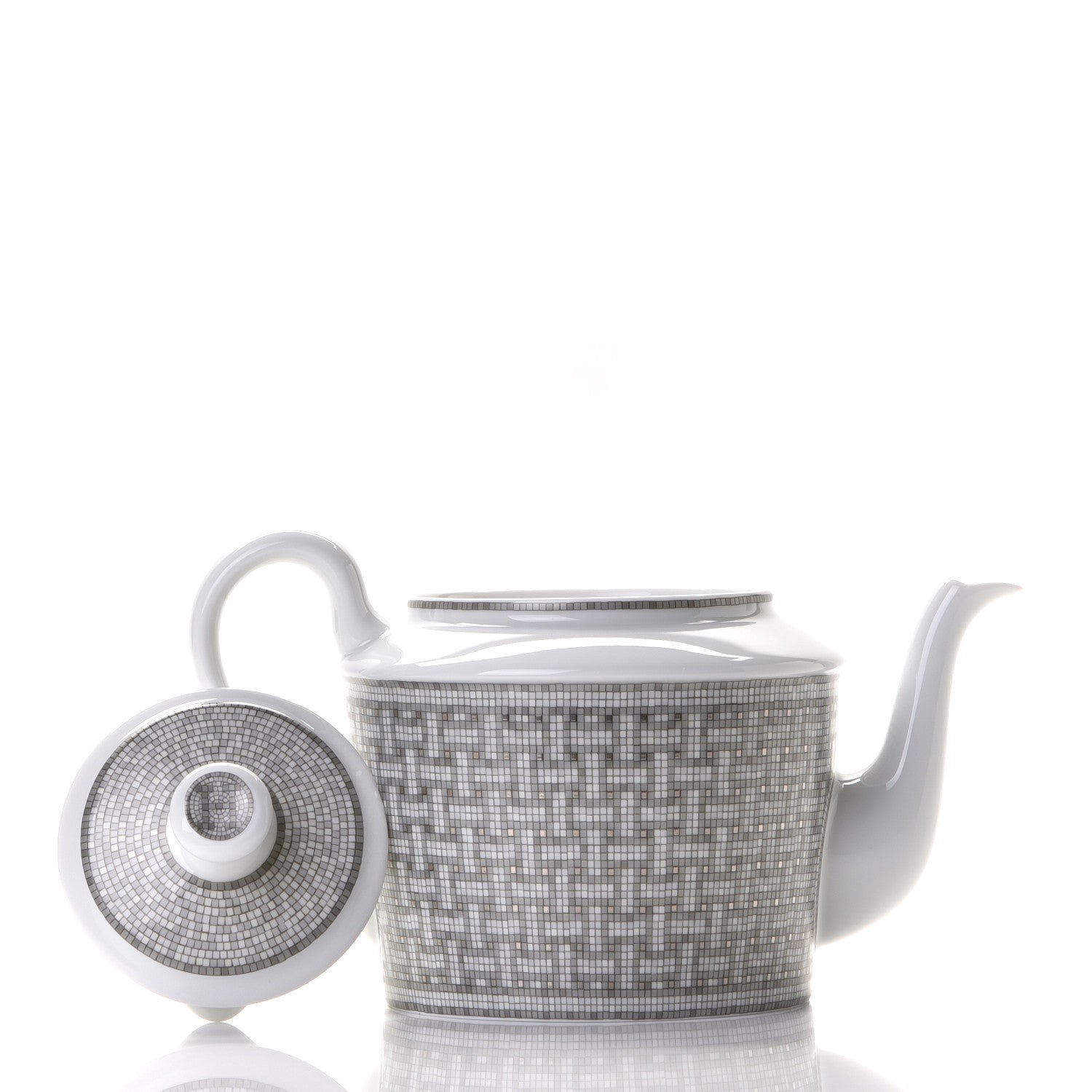 Hermes Porcelain 24 Mosaique Teapot Cup Set Platinum 4 of 12