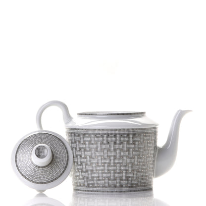 Hermes Porcelain 24 Mosaique Teapot Cup Set Platinum 4 of 12