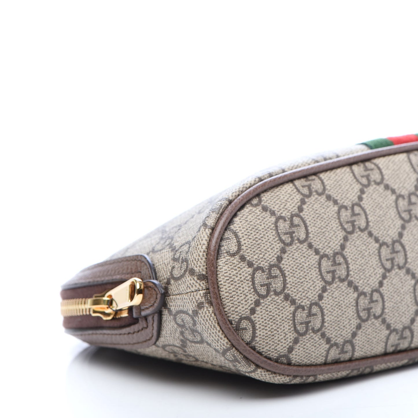 GG Supreme Monogram Textured Calfskin Web Large Ophidia Cosmetic Case Beige Ebony New Acero