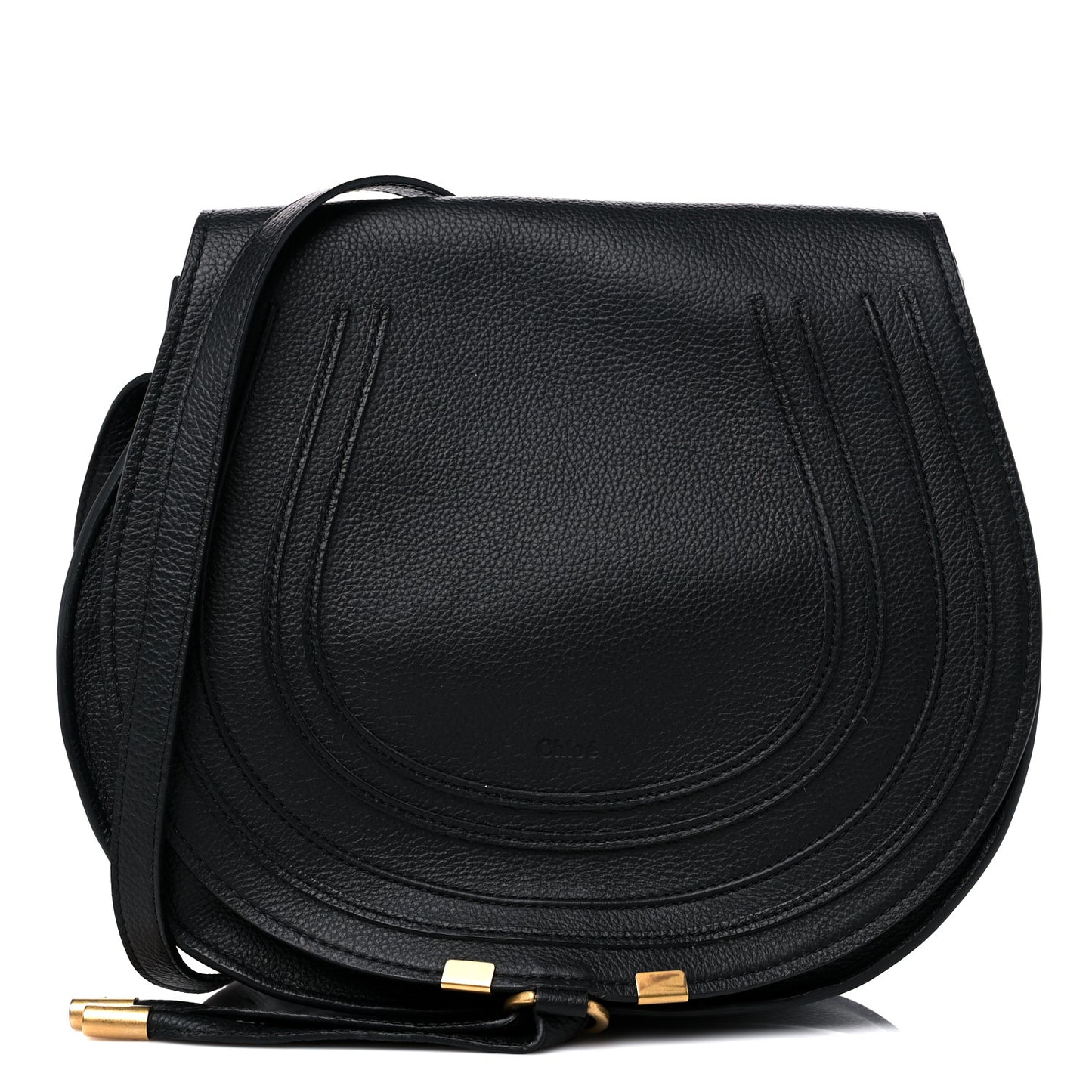 Calfskin Medium Marcie Round Crossbody Bag Black