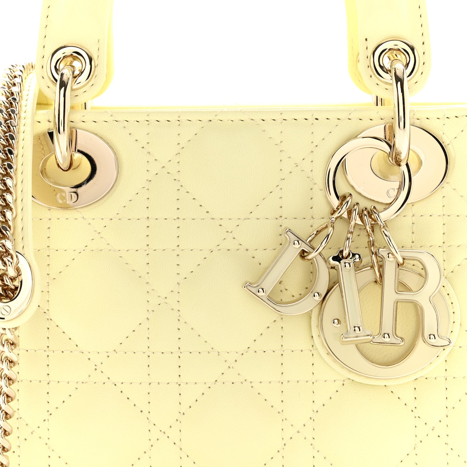 Christian Dior Lambskin Cannage Mini Lady Dior Soft Yellow 8 of 11
