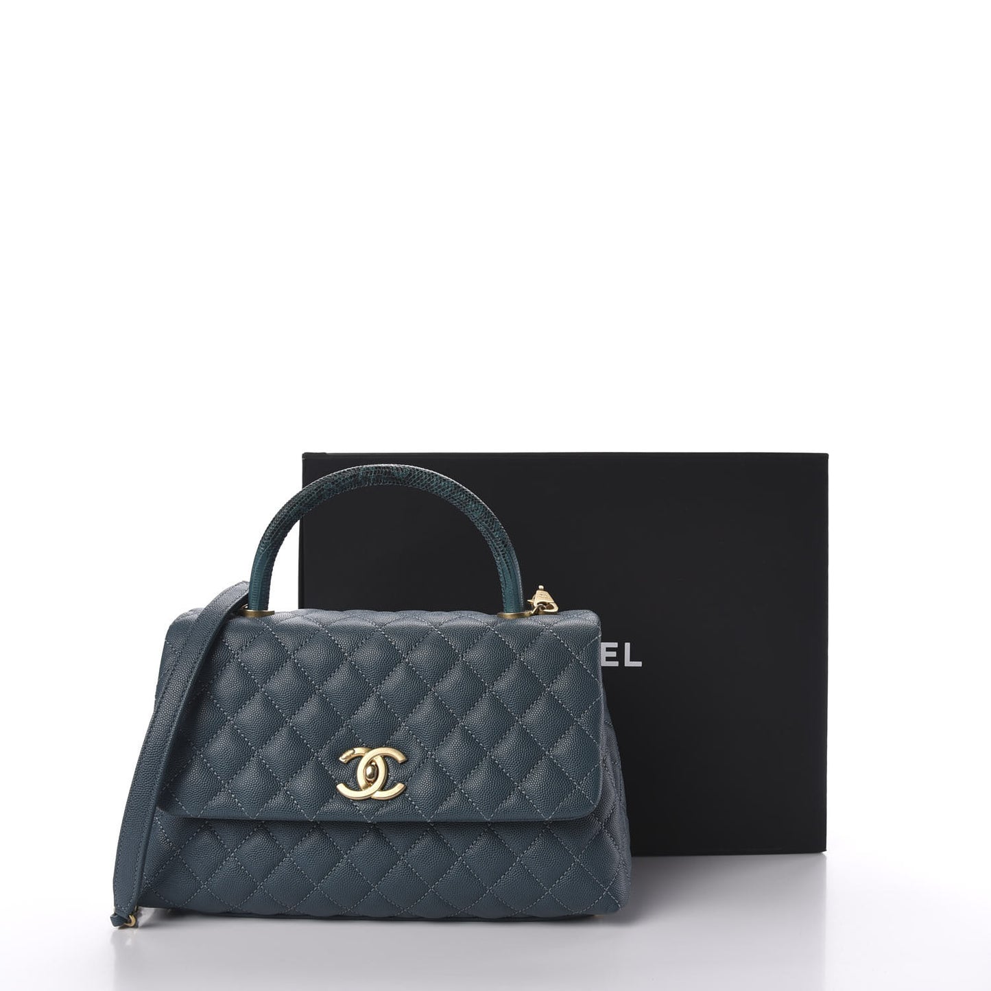 Caviar Lizard Quilted Small Coco Handle Flap Blue