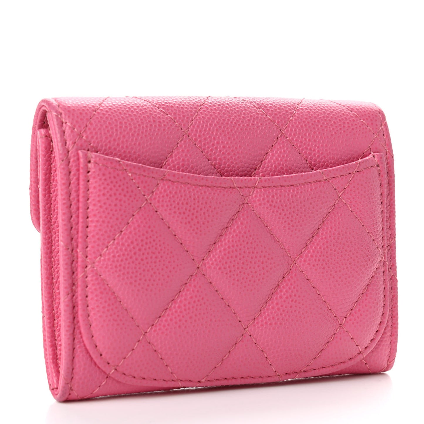Caviar Quilted Flap Card Holder Wallet Pink