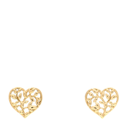 Tiffany 18K Yellow Gold Olive Leaf Heart Earrings 1 of 4