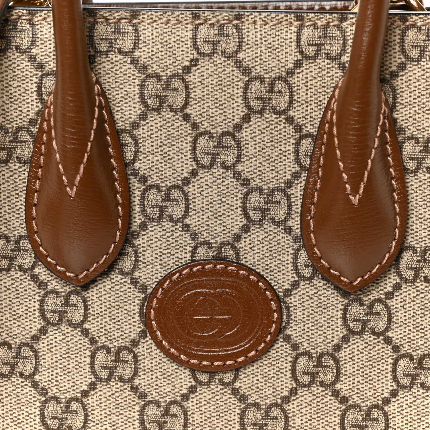 Gucci GG Supreme Monogram Azalea Calfskin Mini Retro Interlocking G Tote Bag Beige Ebony Brown Sugar 9 of 11