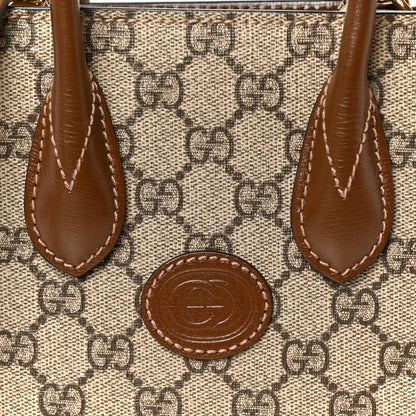 Gucci GG Supreme Monogram Azalea Calfskin Mini Retro Interlocking G Tote Bag Beige Ebony Brown Sugar 9 of 11