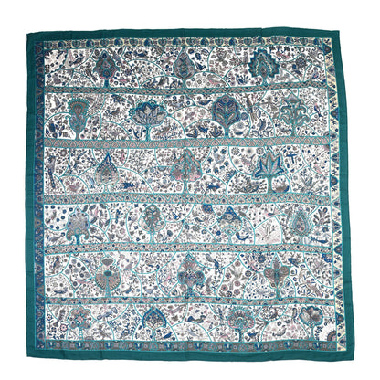 Hermes Cashmere Silk Au Pays Des Oiseaux Fleurs Shawl 140 Vert White Turquoise 1 of 4