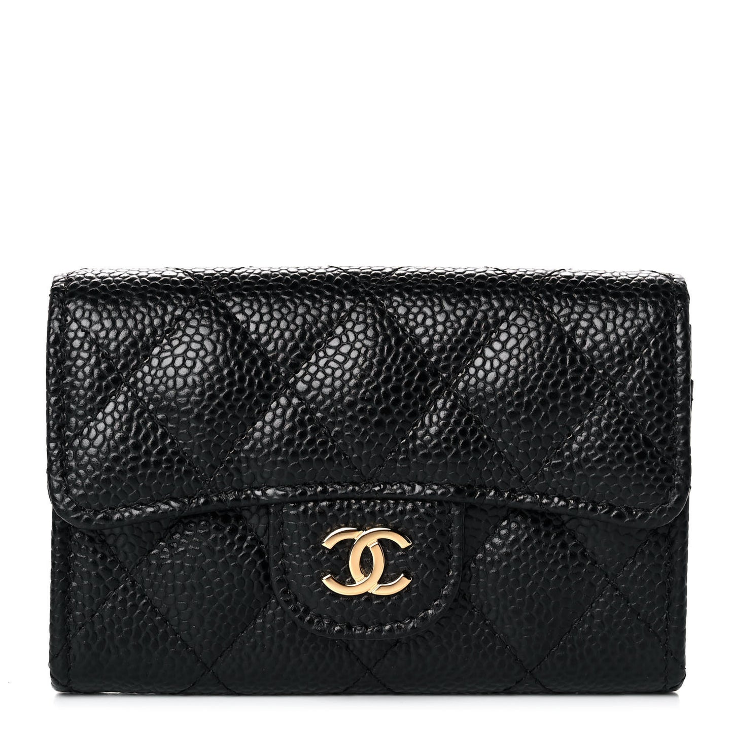 Caviar Quilted Flap Card Holder Wallet Black