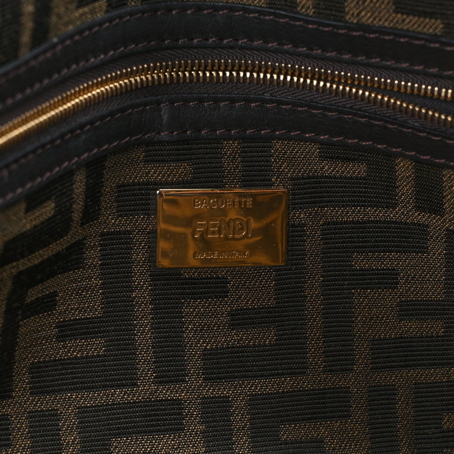 Fendi Fabric Jacquard FF 1974 Medium Baguette Tobacco Moro Black 6 of 13