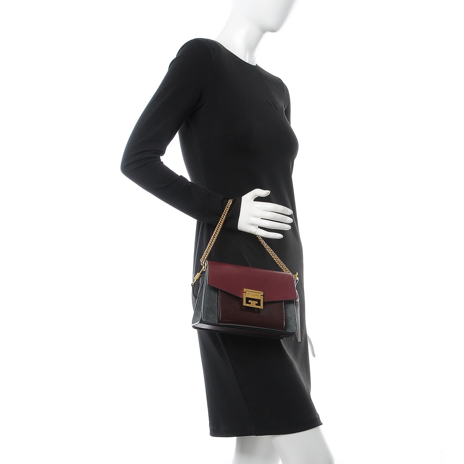 Givenchy Crinkled Patent Deerskin Suede Small GV3 Shoulder Bag Aubergine Graphite 2 of 7