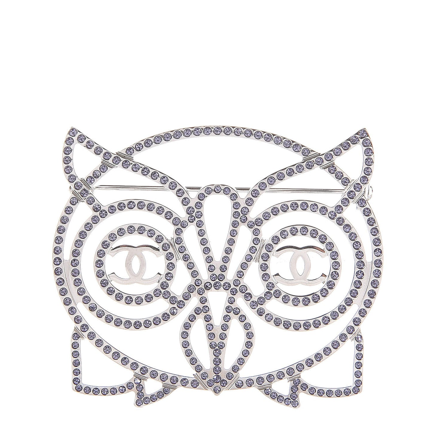 Strass Crystal Owl CC Brooch Purple