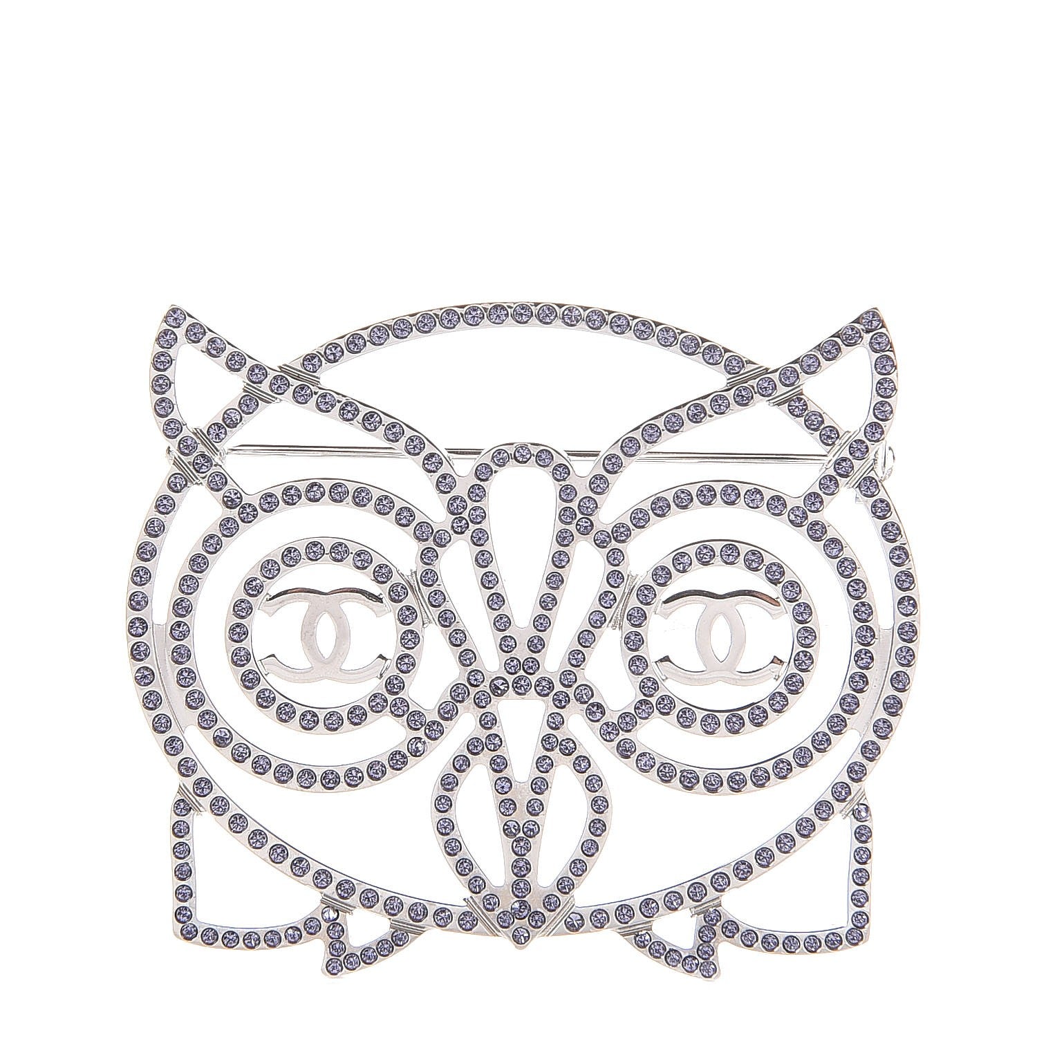 Chanel Strass Crystal Owl CC Brooch Purple 1 of 5