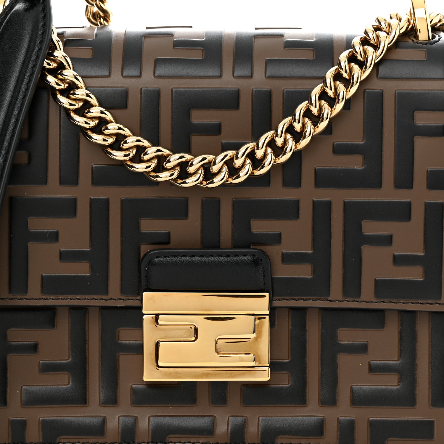 Fendi Vitello Liberty Bi-Color FF 1974 Embossed Small Kan U Shoulder Bag Maya Black 9 of 13