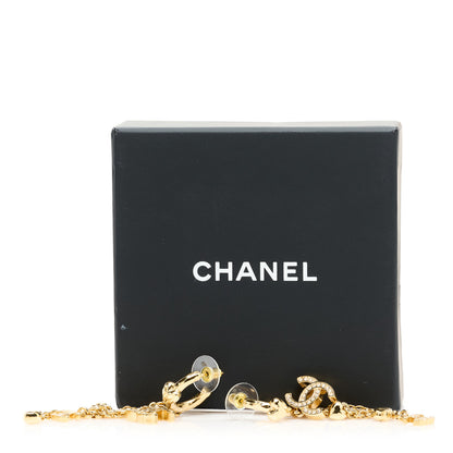Chanel Metal Crystal CC Drop Heart Chain Earrings Gold 5 of 5