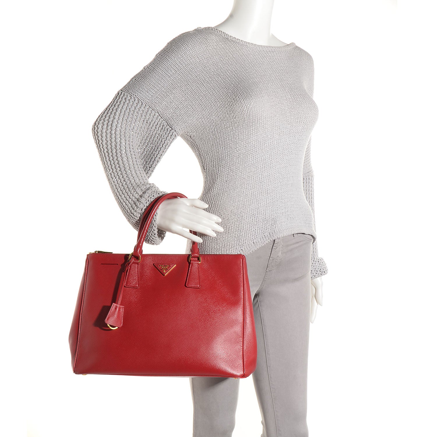 Prada Saffiano Lux Large Double Zip Tote Fuoco 2 of 12