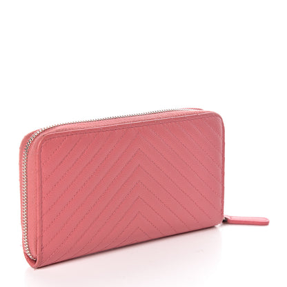 Chanel Caviar Chevron Quilted Small Zip Around Wallet Pink 3 of 15