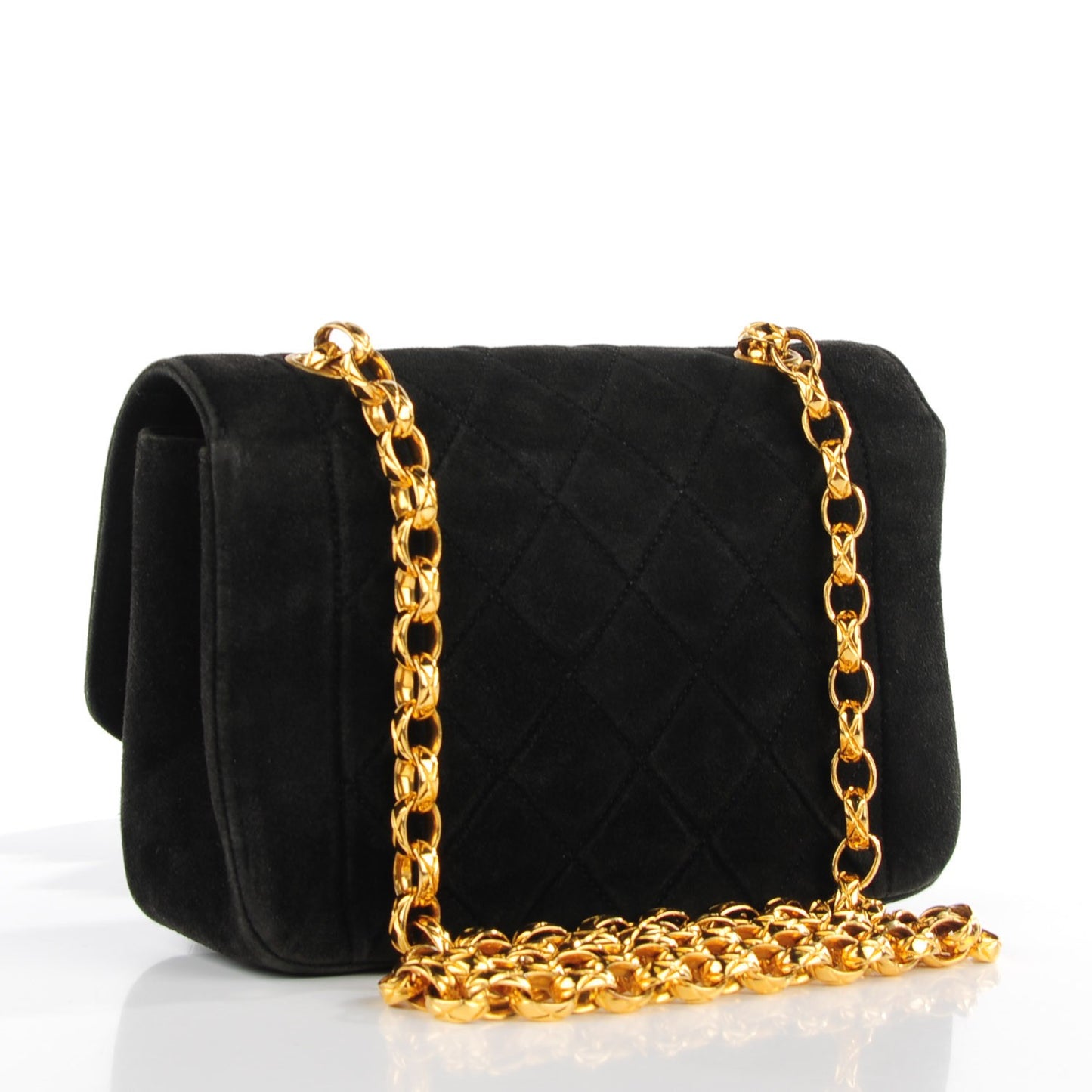 Suede Quilted Mini Rectangular Flap Black