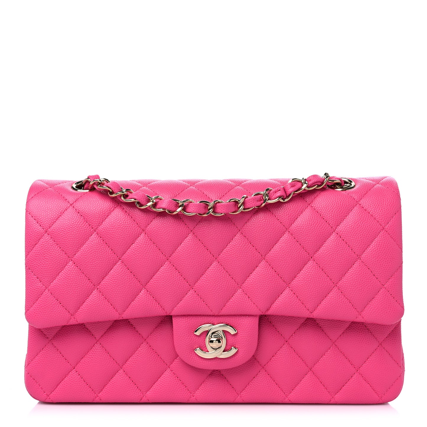 Caviar Quilted Medium Double Flap Dark Pink