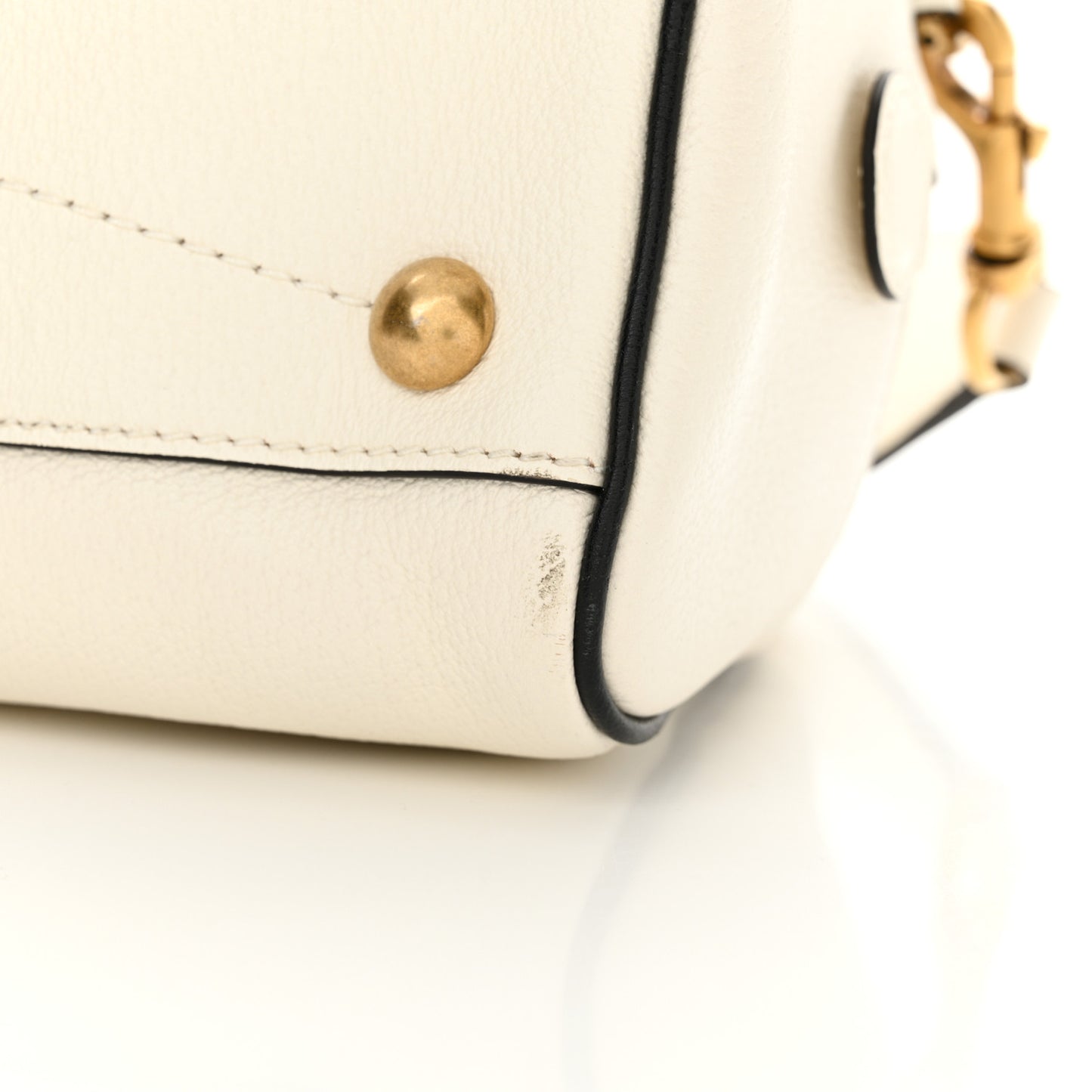 X ADIDAS Textured Dollar Calfskin Web Trefoil Logo Embossed Mini Bowling Bag Off White