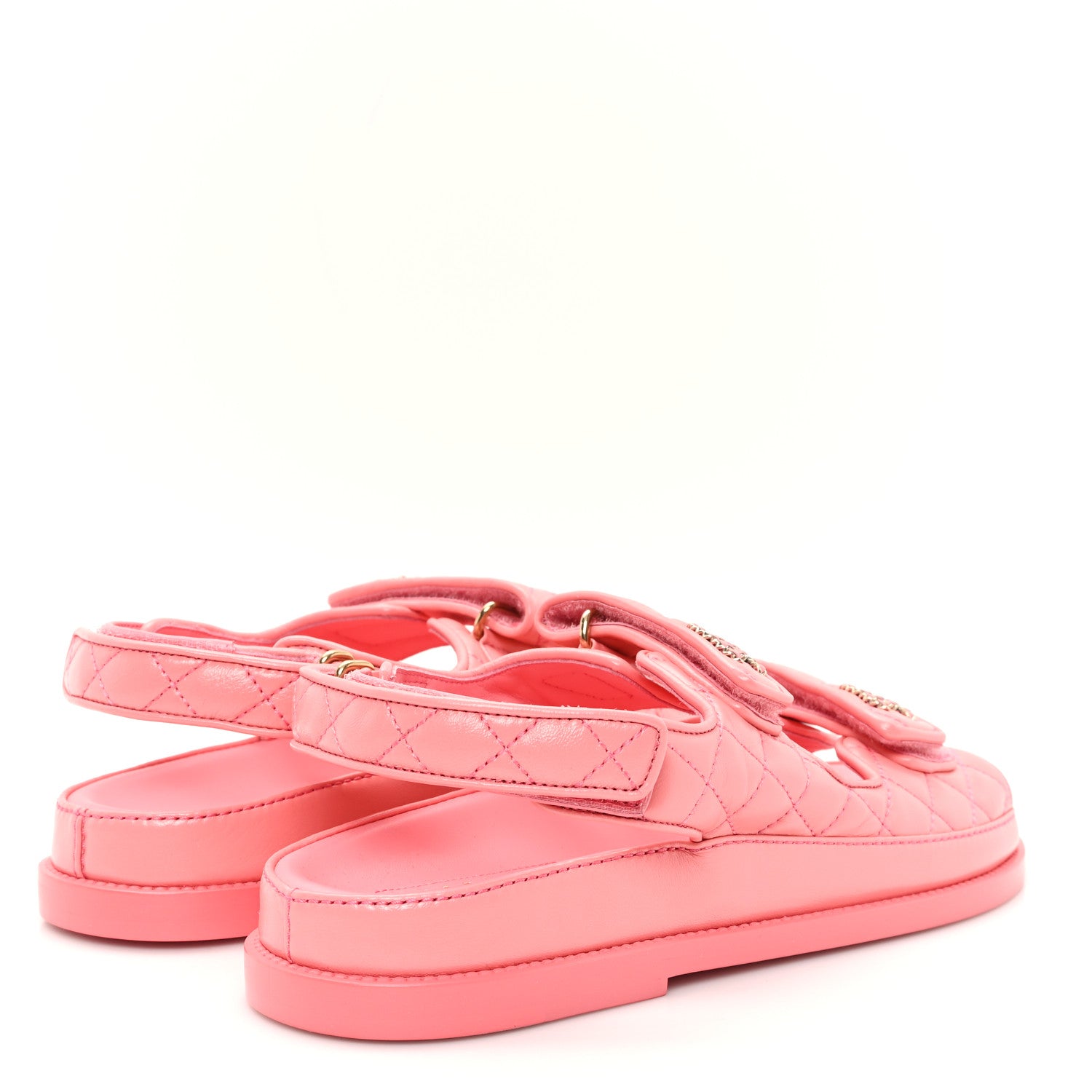 Chanel Lambskin Quilted Velcro Dad Chain CC Sandals 40 Pink 5 of 9