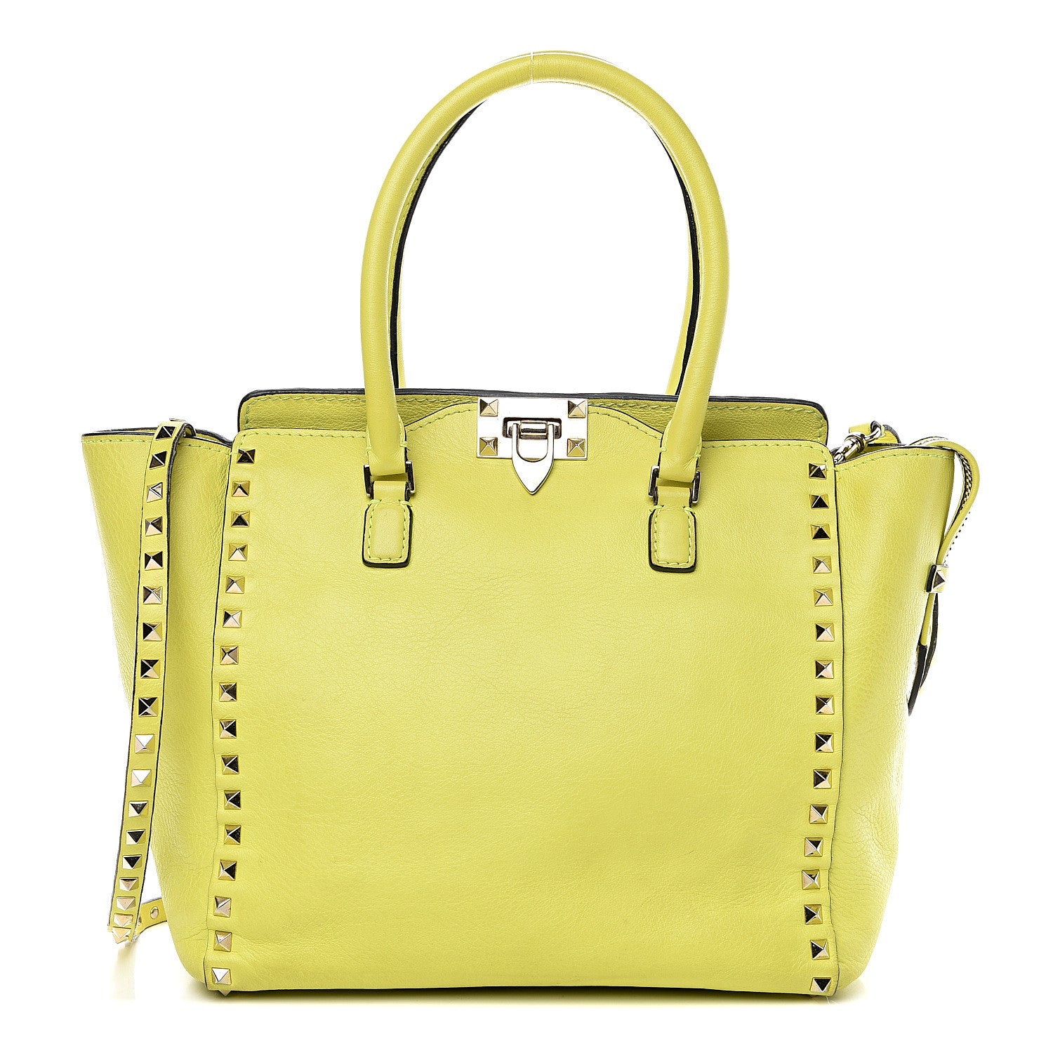 Valentino Garavani Vitello Rockstud Double Handle Tote Yellow Fluo 1 of 20
