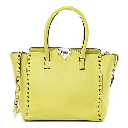Valentino Garavani Vitello Rockstud Double Handle Tote Yellow Fluo 1 of 20