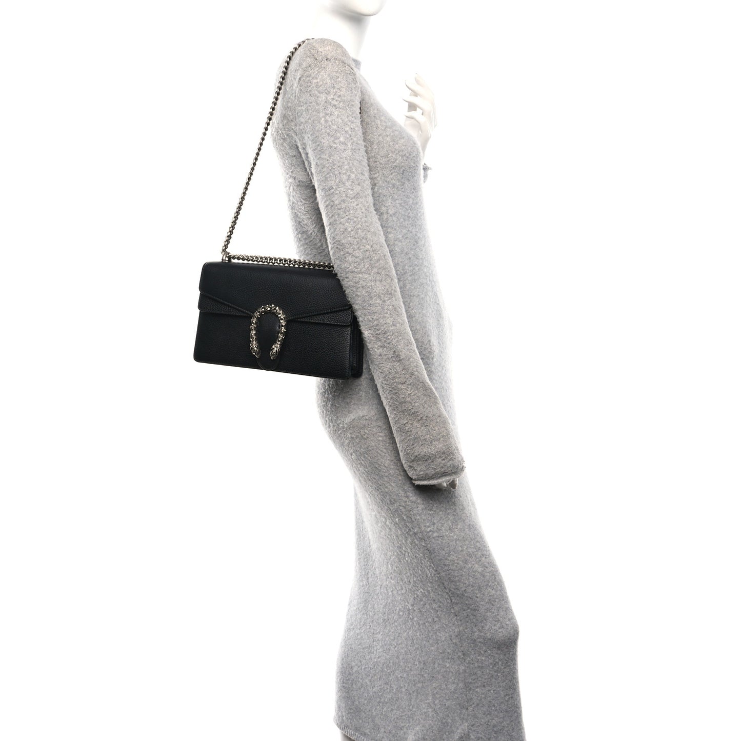 Pebbled Calfskin Small Dionysus Shoulder Bag Black