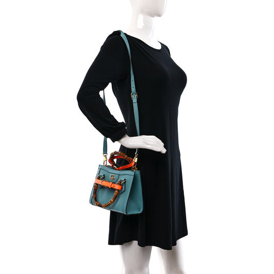 Wonka Grain Calfskin Mini Diana Tote Bag Dusty Azure Orange Fluo