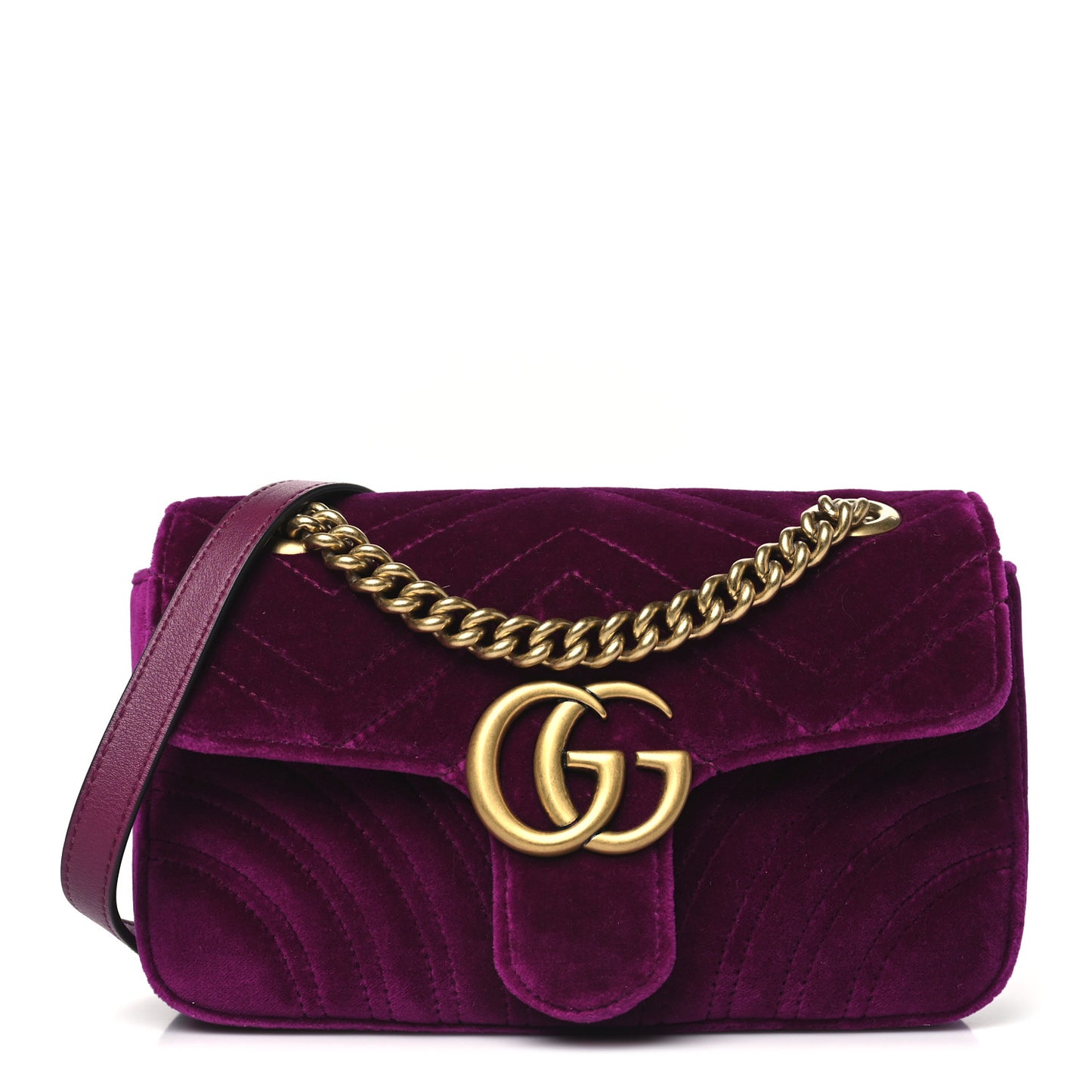 Velvet Matelasse Mini GG Marmont Shoulder Bag Fuchsia Violet Cyclamen