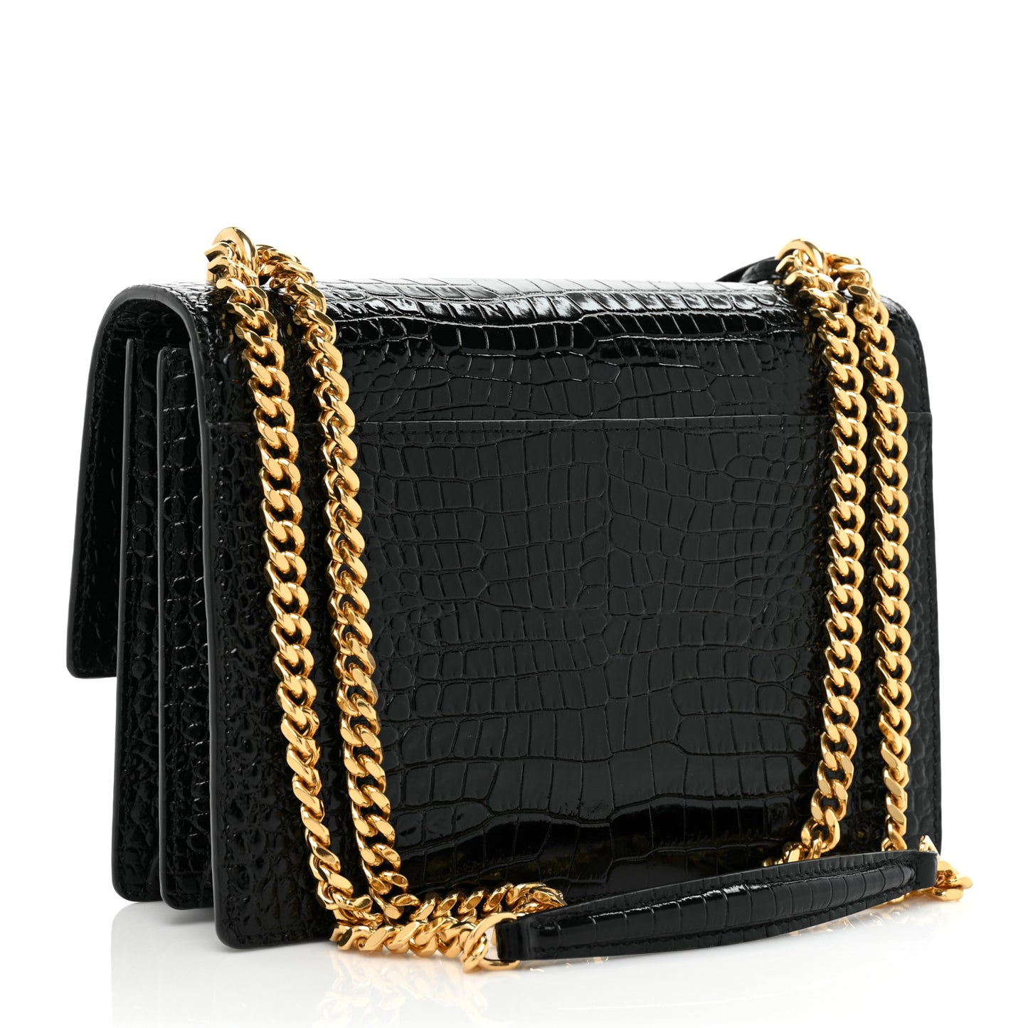 Calfskin Crocodile Embossed Medium Monogram Sunset Black