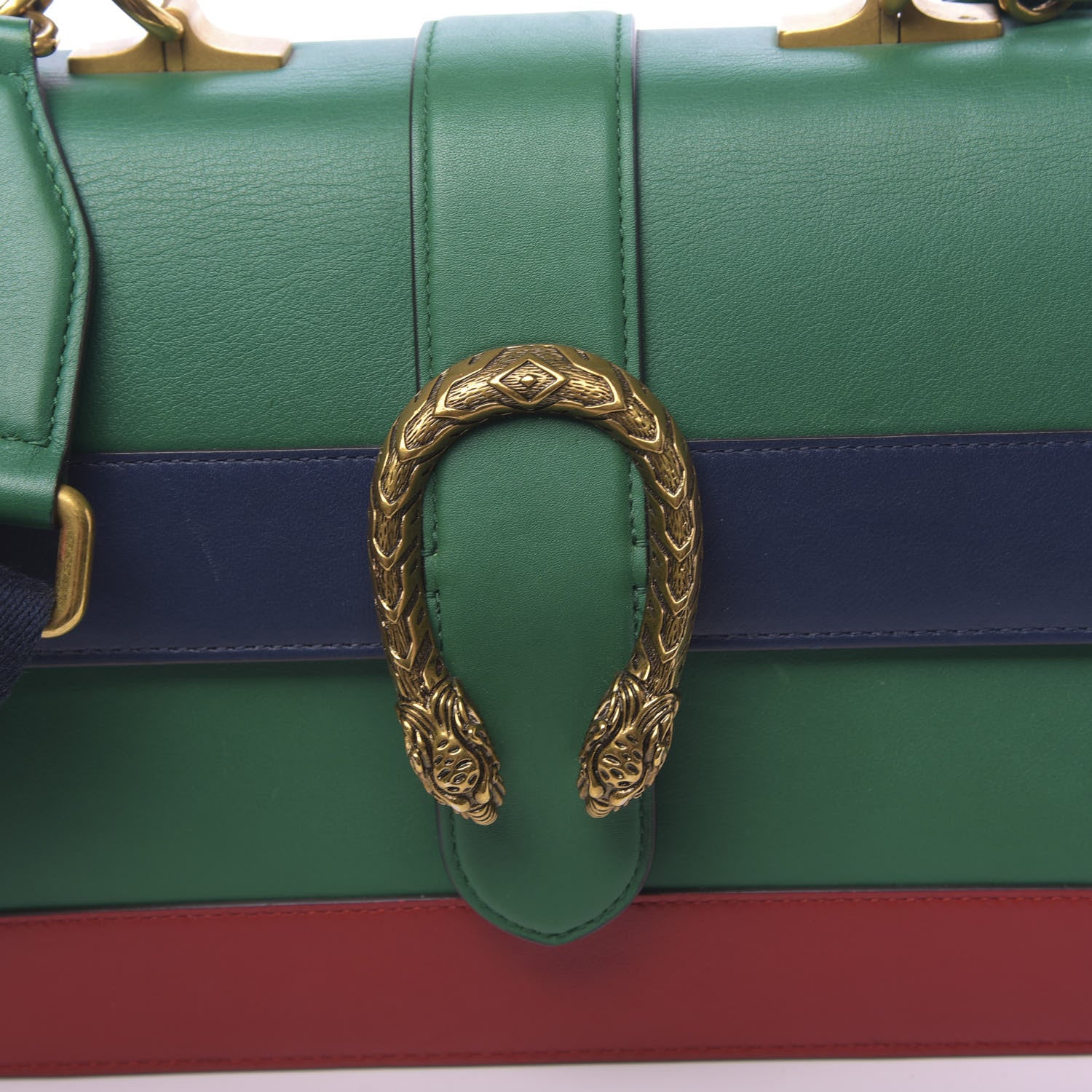 Gucci Moon Calfskin Web Medium Dionysus Bamboo Top Handle Bag Emerald Blue Hibiscus Red 16 of 16