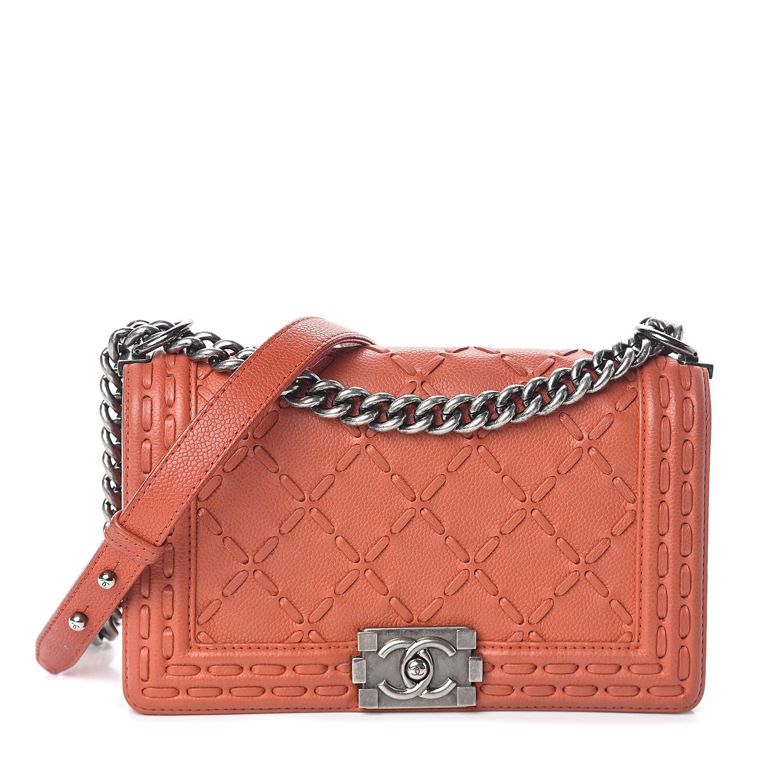 Chanel Caviar Stitched Medium Boy Flap Dark Orange 1 of 9