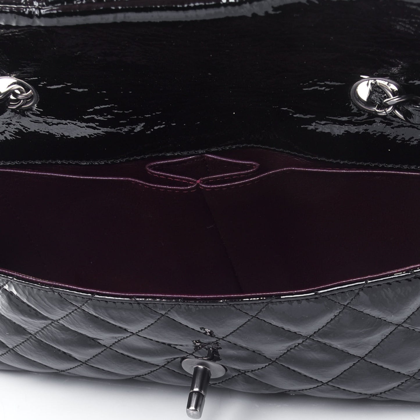 Distressed Patent Quilted East West Flap Black