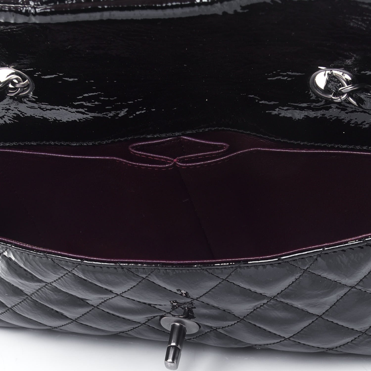 Chanel Distressed Patent Quilted East West Flap Black 4 of 5