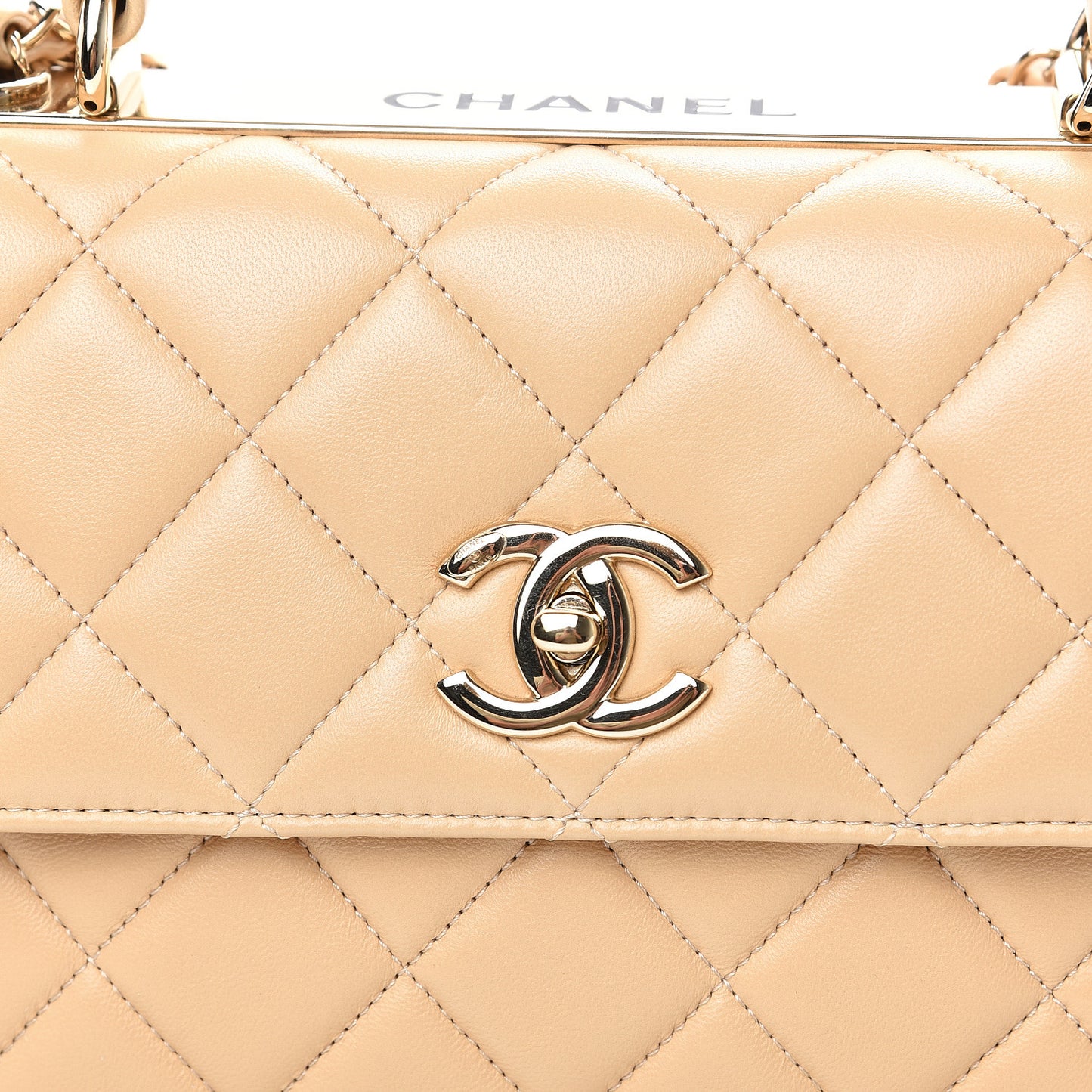 Lambskin Quilted Small Trendy CC Dual Handle Flap Bag Beige