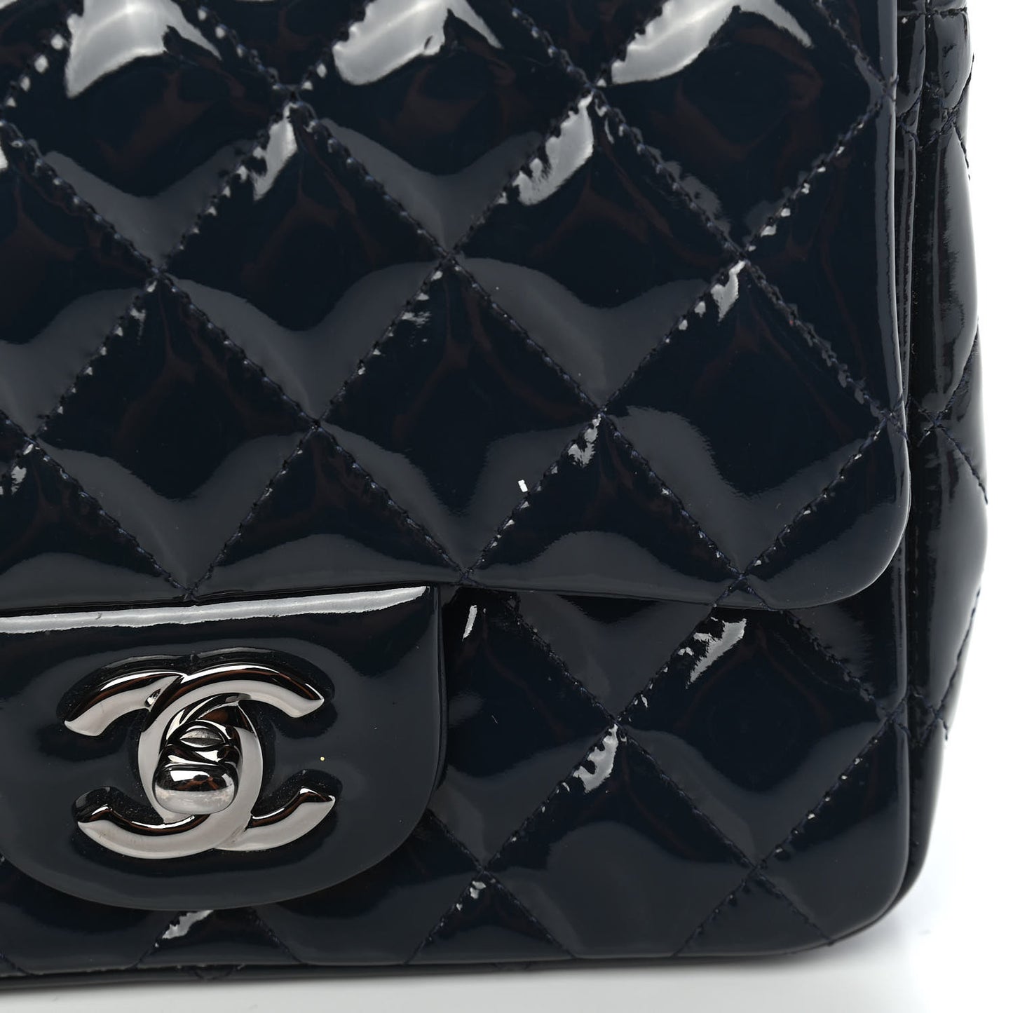 Patent Quilted Mini Square Flap Navy Blue