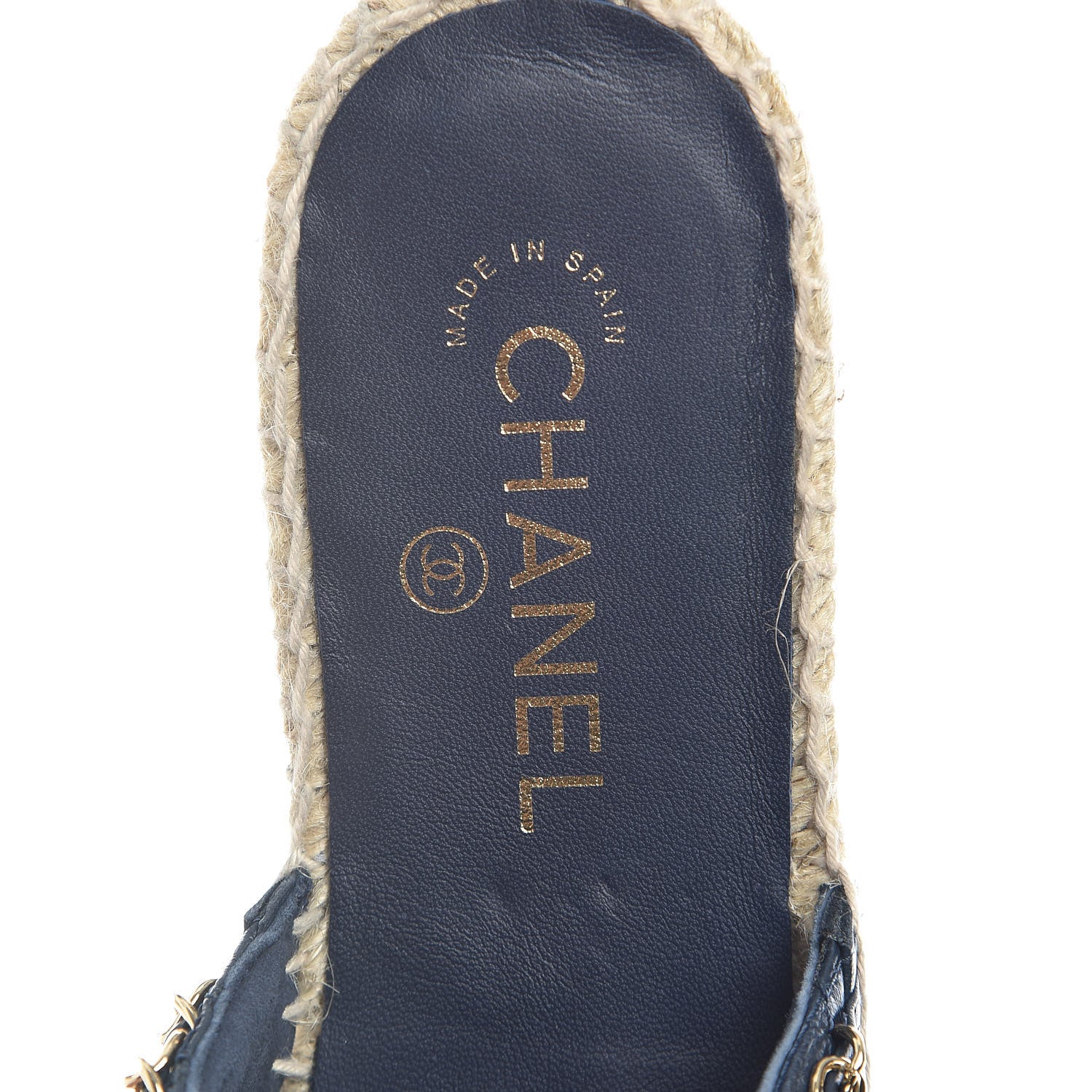 Chanel Lambskin Grosgrain Quilted CC Chain Espadrille Mules 39 Black Navy 9 of 11