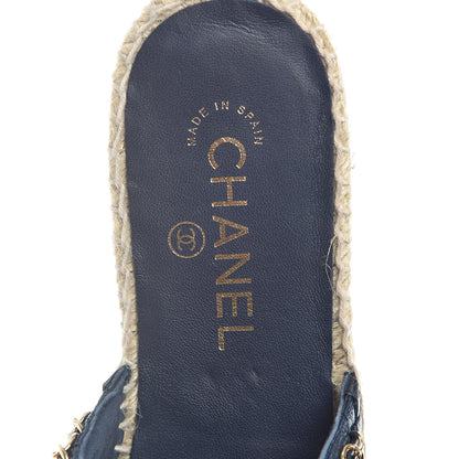 Chanel Lambskin Grosgrain Quilted CC Chain Espadrille Mules 39 Black Navy 9 of 11