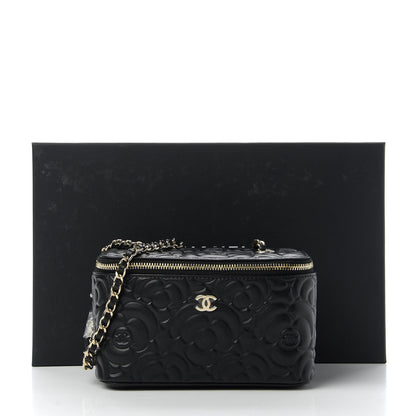 Chanel Lambskin Camellia Embossed Small Vanity Case With Chain Black 11 of 11