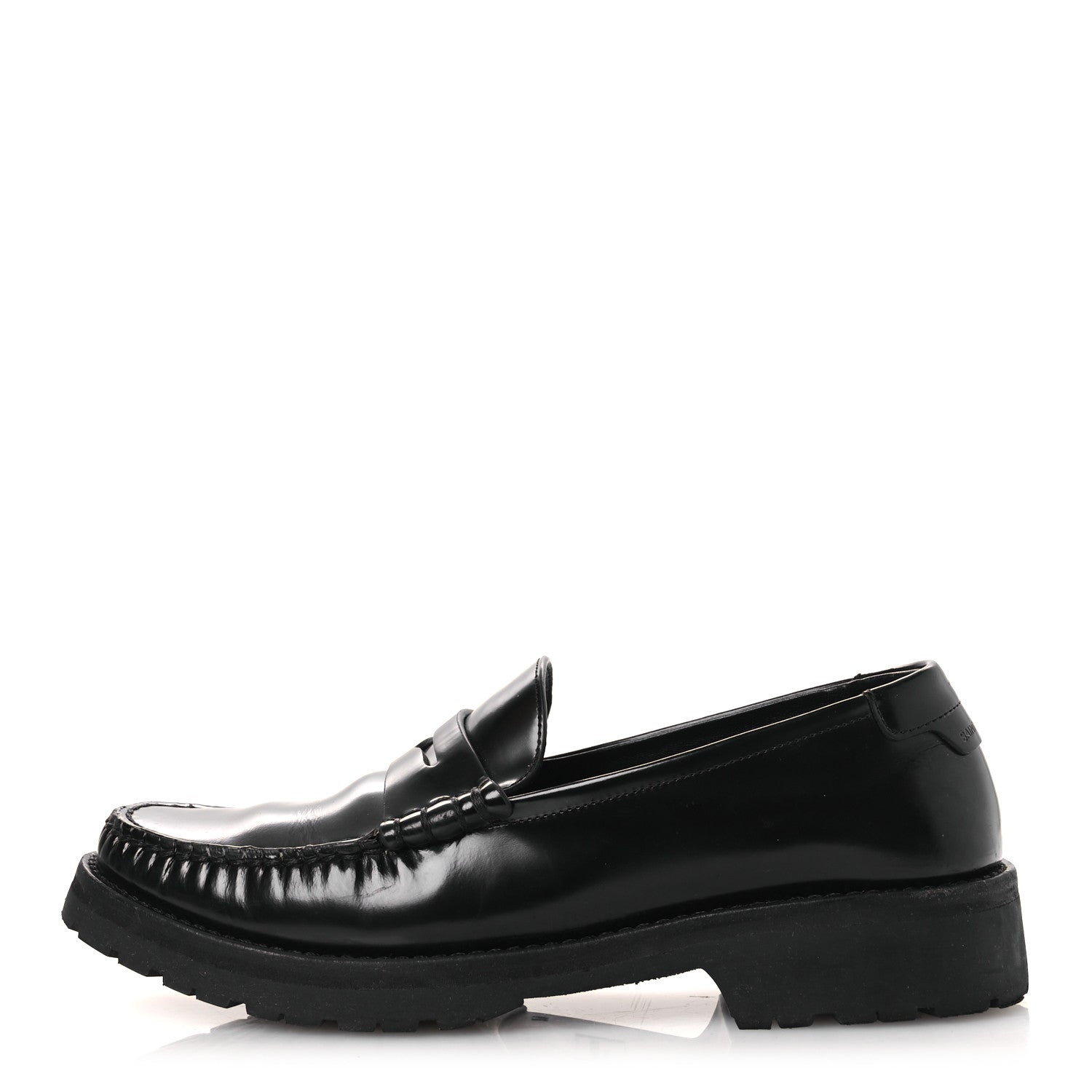 Saint Laurent Glazed Calfskin Chunky Le Loafer Penny Slippers 39 Black 1 of 12