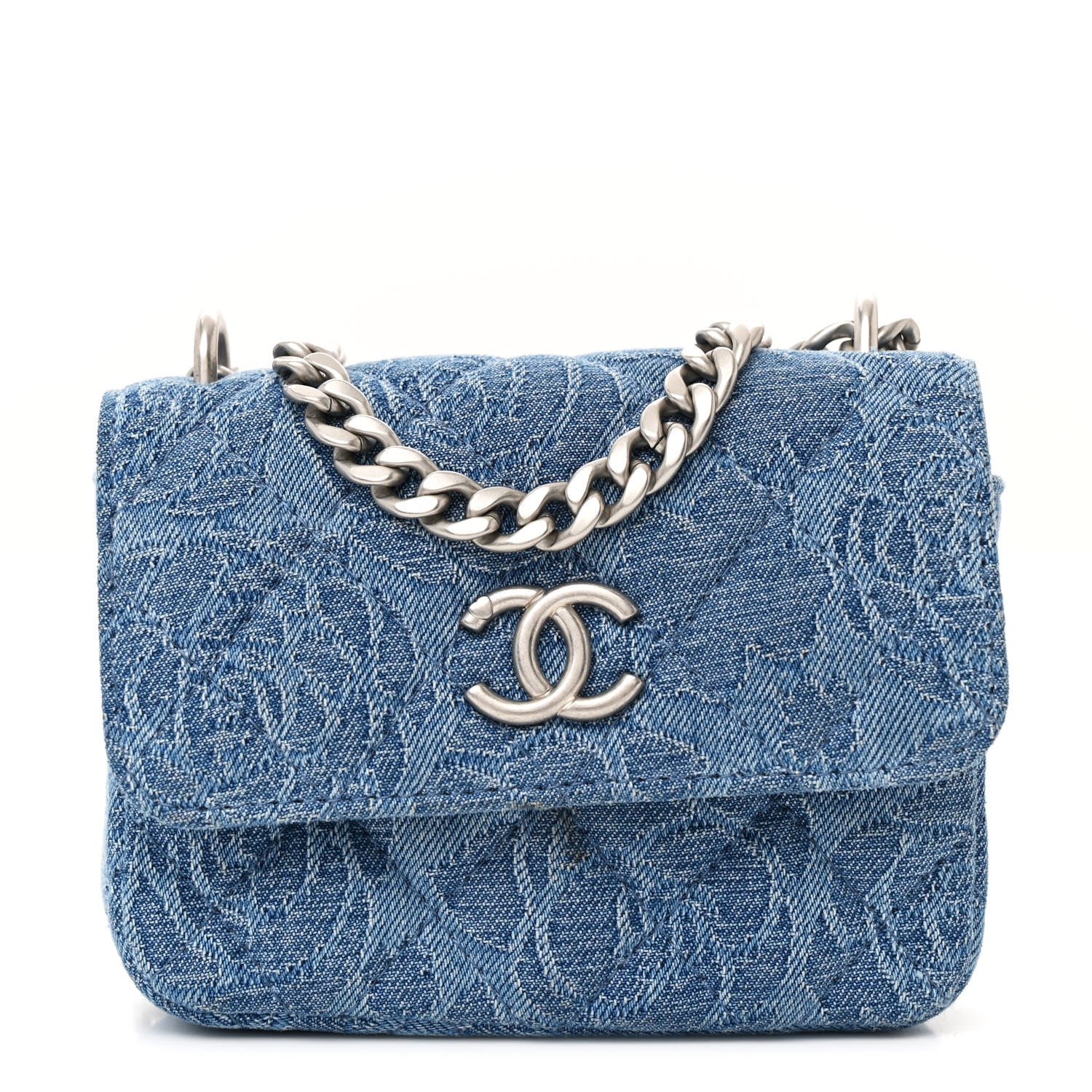Chanel Denim Quilted Camellia Sweetheart Clutch With Chain Blue 1 of 11