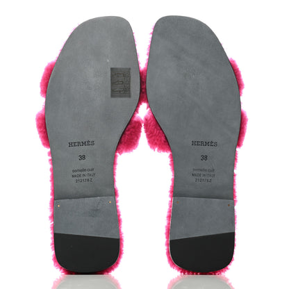 Hermes Woolskin Oran Sandals 38 Rose Fuchsia 4 of 5