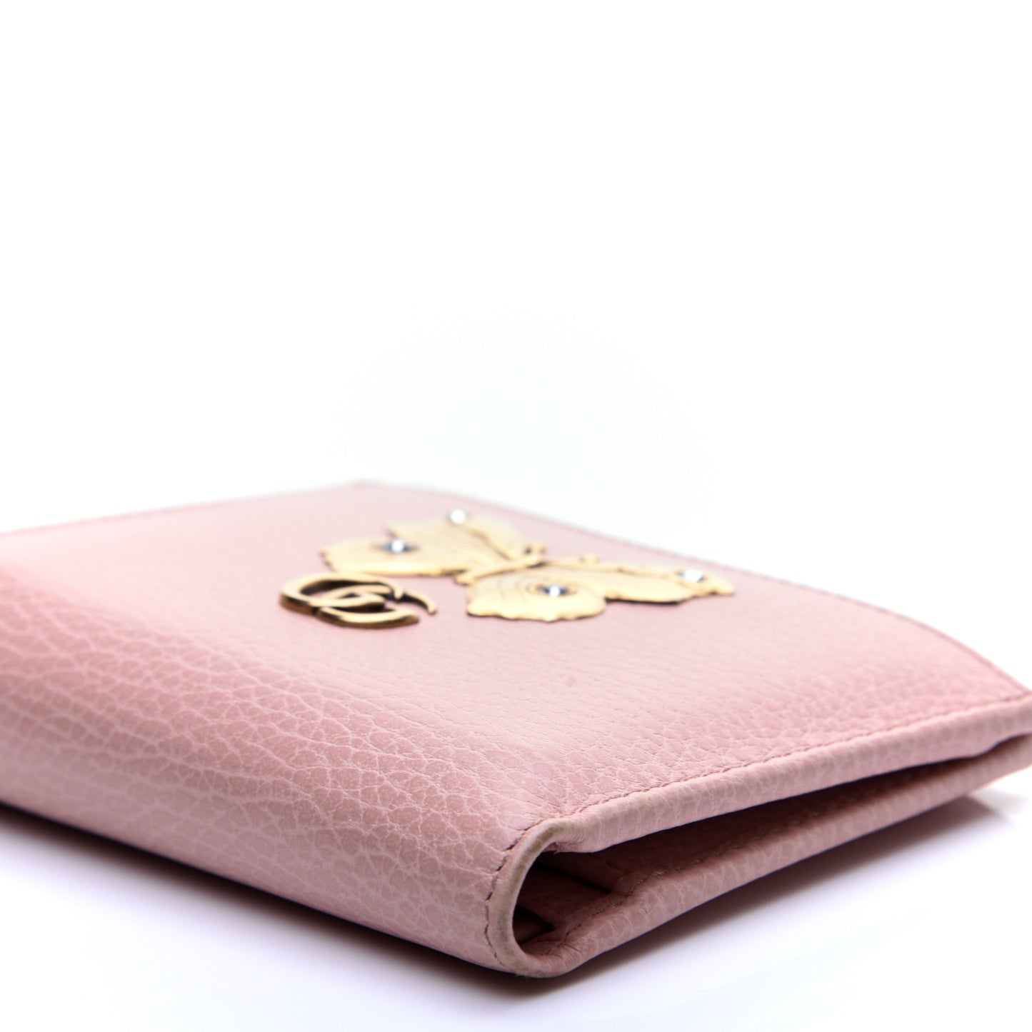 Pebbled Calfskin Butterfly Card Case Wallet Perfect Pink