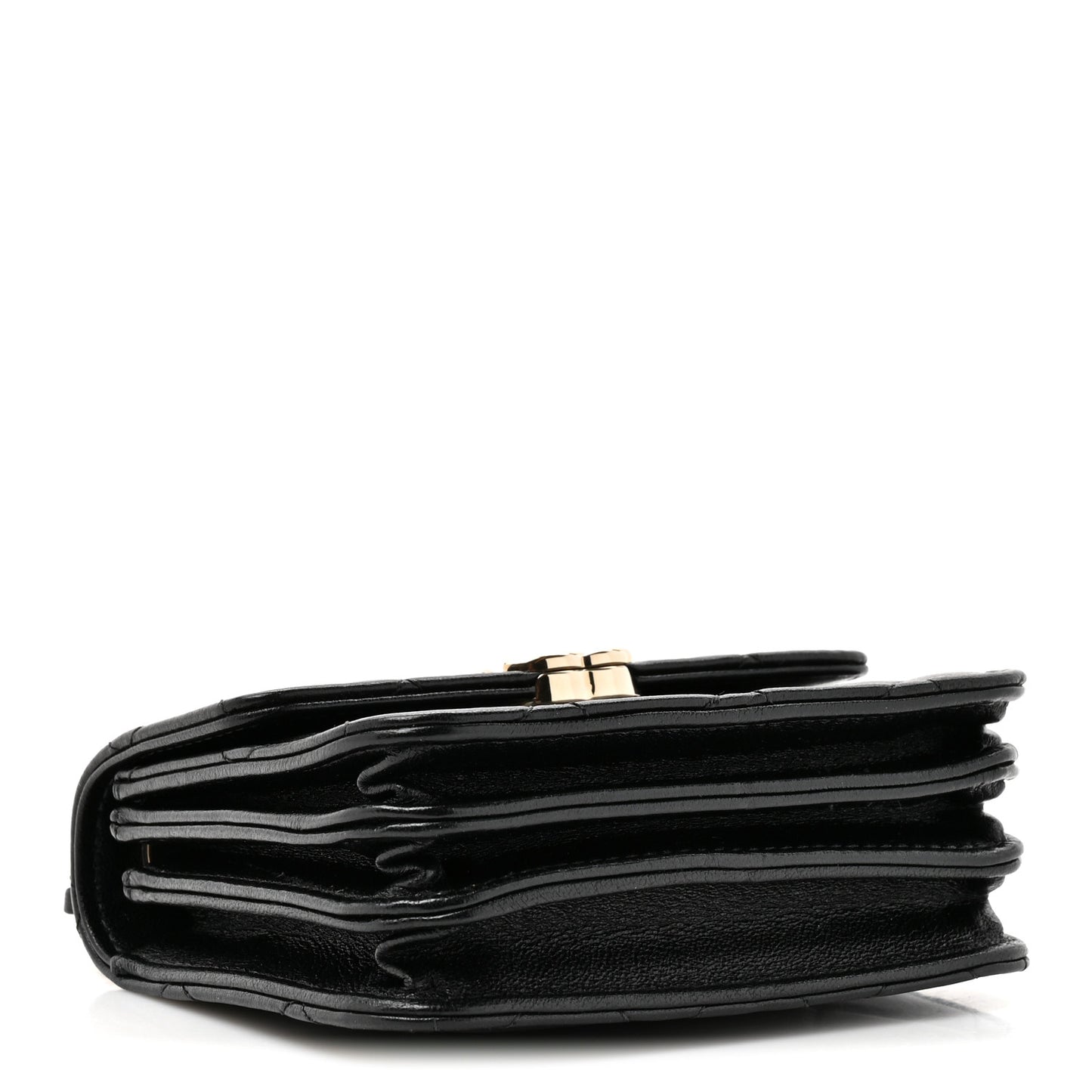 Lambskin Quilted Top Handle Flap Clutch With Chain Black