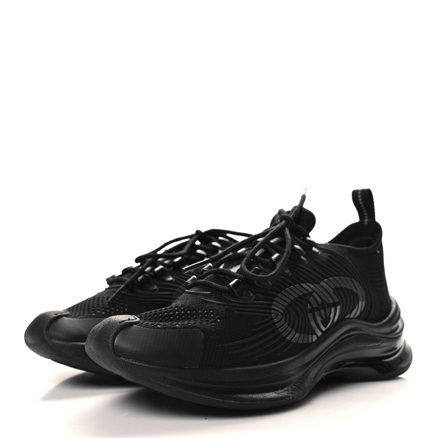 Gucci Technical Knit Fabric Waves Womens Gucci Run Sneakers 37 Black 3 of 7