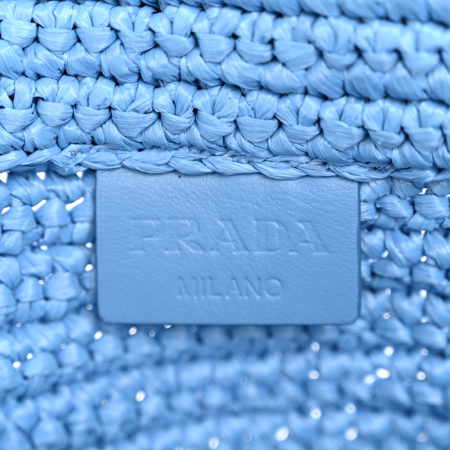 Yarn Raffia Effect Crochet Small Logo Tote Celeste Blue