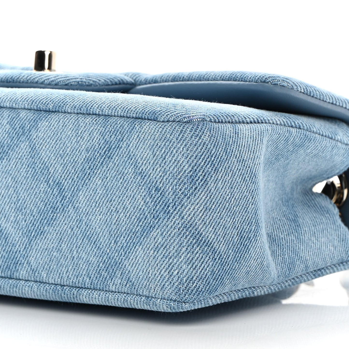 Printed Denim Quilted Mini Rectangular Flap Light Blue
