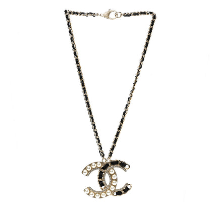 Chanel Pearl Crystal Lambskin Chain CC Short Necklace Black Gold 3 of 5