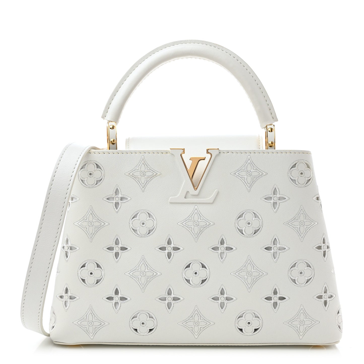 Calfskin LV Broderie Capucines BB White